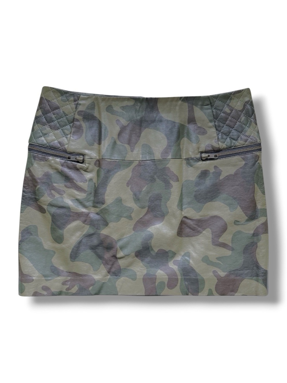 Sam Edelman Camo Green Mini Skirt Faux Leather Fully Lined